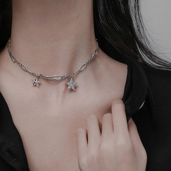 

chains fmily minimalist 925 sterling silver personality sweet star necklace retro fashion hip hop clavicle chain for girlfriend gift