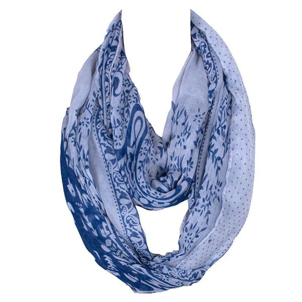 

scarves blue retro porcelain flowers polyester women infinity scarf fashion lightweight warm ring loop circle large 180*90cm, Blue;gray