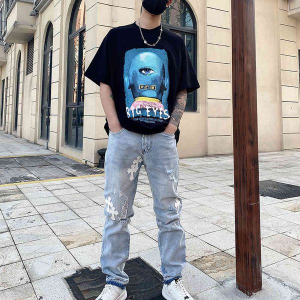 

crosin new vibe jeans men's fashion street style patchwork hole casual pants, Black