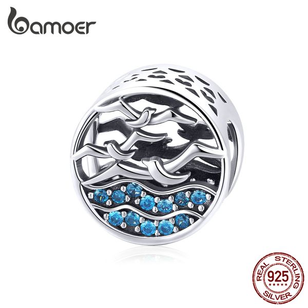 bamoer Genuino Argento Sterling 925 Gabbiani Che Volano sull'Oceano Perline Rotonde per Le Donne Accessori Braccialetto di Fascino FAI DA TE SCC1454 Q0531