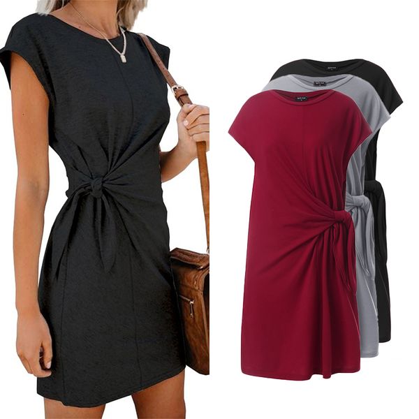 

new summer casual women shorts sleeve es 2021 bohemian beach sun vestidos with belt robe plus size yoww, Black;gray