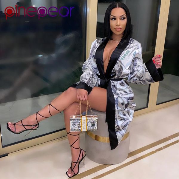 

casual dresses pinepear beautiful money moving satin robe lounge wear autumn womens cash out print wrap dress party club outfits wholes, Black;gray