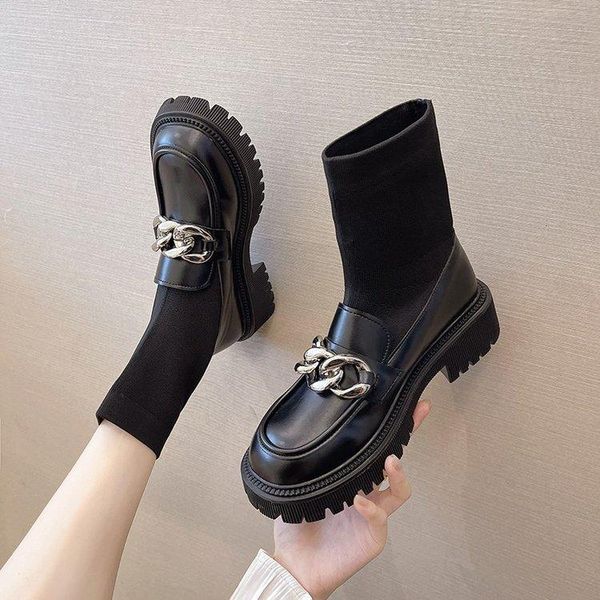 

boots women 2021 shoes flat heel luxury designer round toe rubber lolita autumn rock fashion ladies over-the-knee, Black