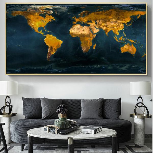 Mappa del mondo Immagine decorativa da parete Poster e stampe moderni Pittura su tela Cuadros Studio Decorazione della stanza dell'ufficio Decorazioni per la casa