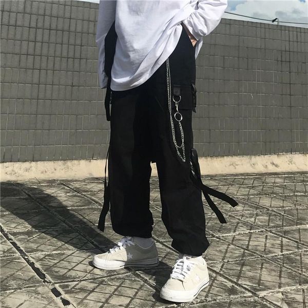 

women's pants & capris harajuku techwear black cargo women punk streetwear korean fashion goth high waist spring plus size trousers, Black;white