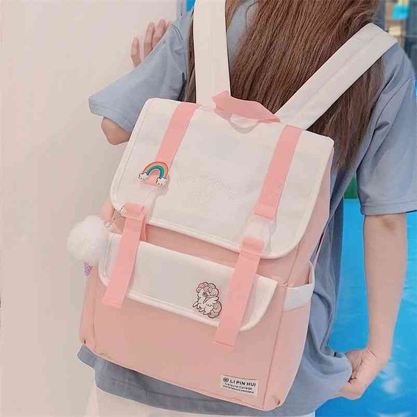 

women oxford cute backpack badge student female college school bags harajuku buckle girl backpack kawaii book ladies bag fashion 210922