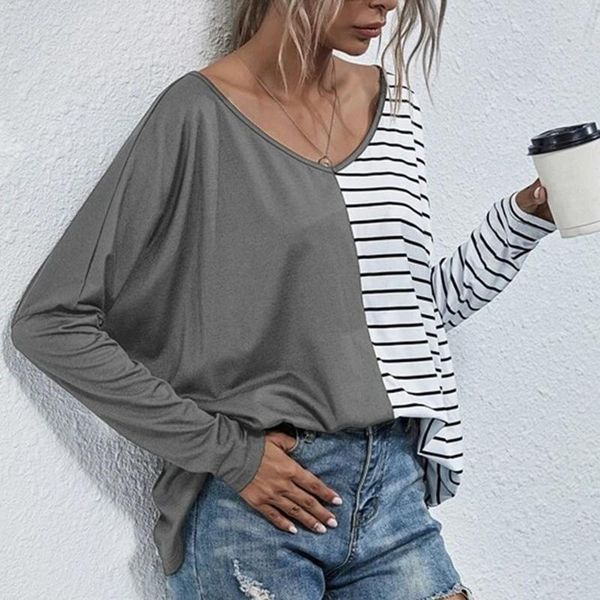 

women's blouses & shirts spring autumn women harajuku striped tshirt long sleeve v-neck t-shirts ulzzang korean casual oversized t shir, White