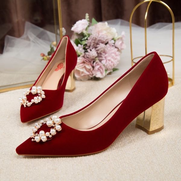 

veet high heels wedding sho women's wine red xiuhe toast s bride flat