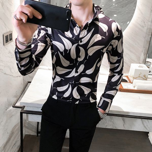 

simple british black male shirts long-sleeve fingerprint fine-tuning casual club prom streetwear blouse homme 3xl-m jvoz, White;black