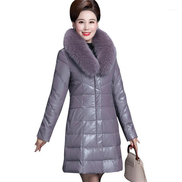 

women winter down coat 2018 mid-long 40-50 years old new ladies outerwear middle-aged large size fur collar female parkas cw2281, Black