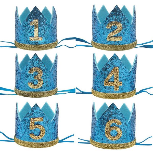 

party hats 1pcs 1st 2nd 3rd glitter crown headband happy birthday 1 2 3 year baby shower children decoration hat