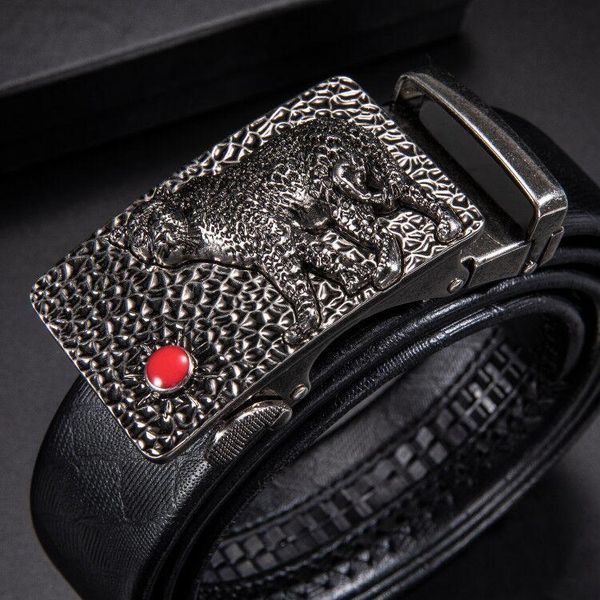 

belts cow genuine leather for men male metal buckle leopard brass plate design homme making- ancient, Black;brown