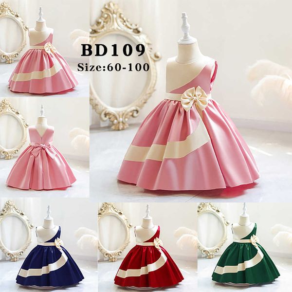 

new baby one year old dress princess party satin children's dress, Red;yellow