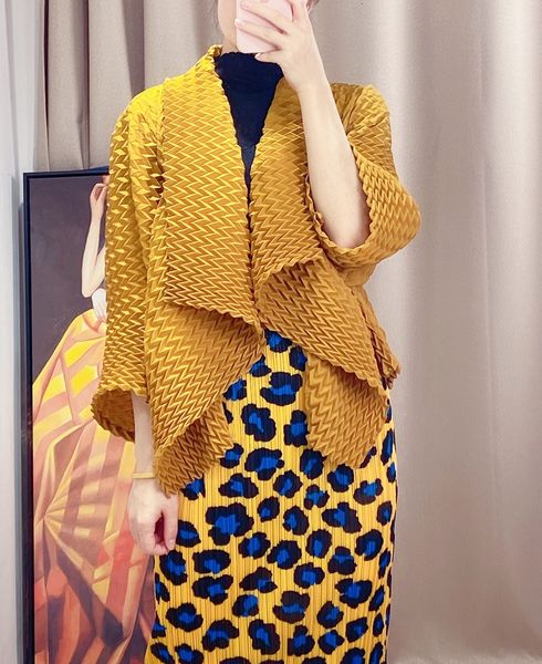 

summer 2021 3d with versatile miyak fold elegant plus size thin great lapel cardigan jacket tied 78 imnw, Black;brown