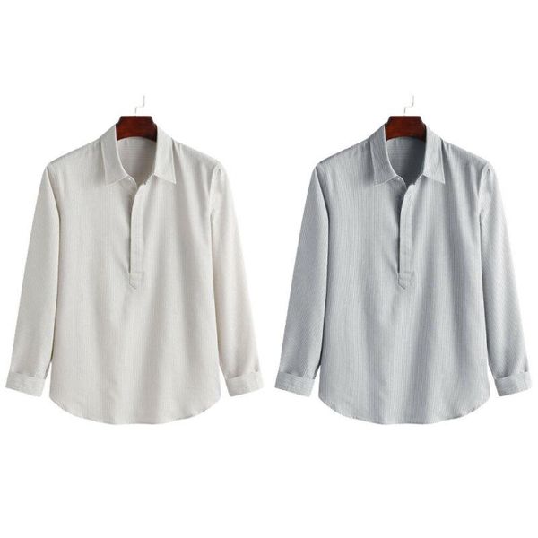 

men's casual shirts mens clothing long sleeved loose shirt lapel fashion holiday style solid colour traveling daily wear, White;black