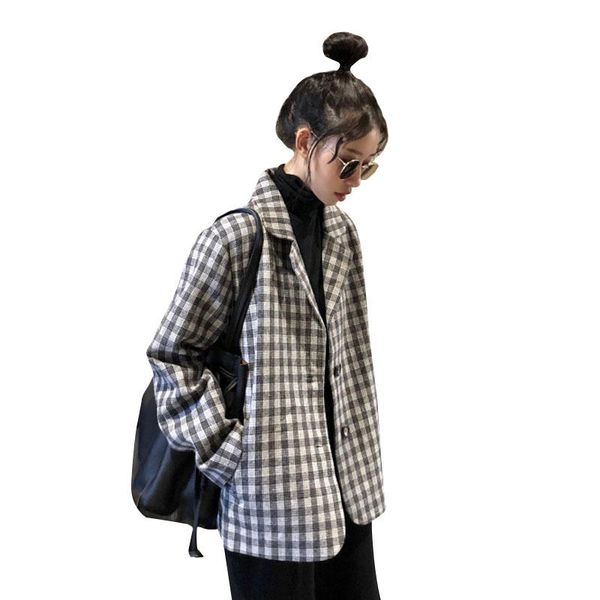 

women's suits & blazers suit korean version spring autumn retro plaid small loose long-sleeved wild casual jacket student tide a97, White;black