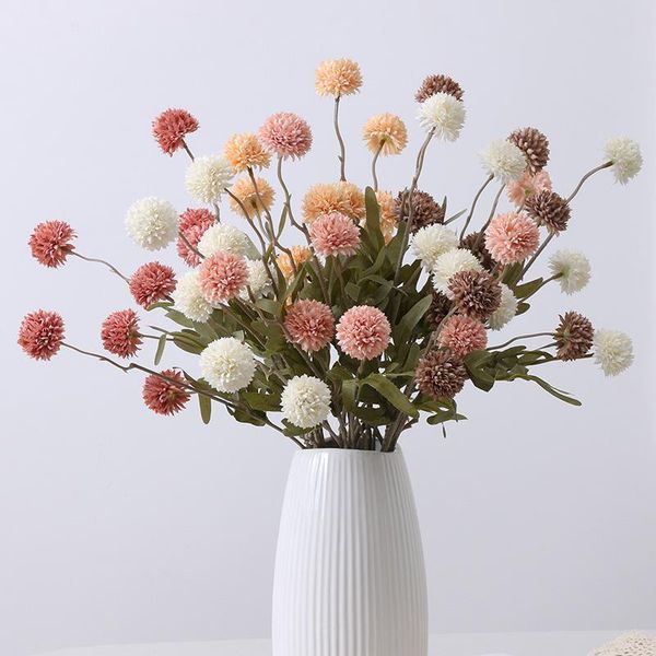 

decorative flowers & wreaths 5 head silk dandelion flower ball pompom artificial branch with green leaves for home wedding decorations fake
