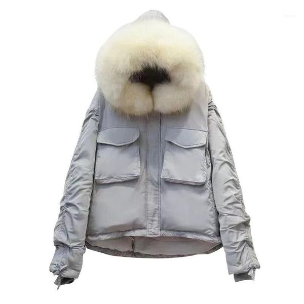 

style winter dongguk korean-style down jacket women's short padded large fur collar1, Black;white