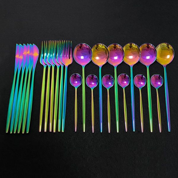 

dinnerware sets 24pcs rainbow cutlery stainless steel flatware set dinner fork spoon knife for kitchen silverware