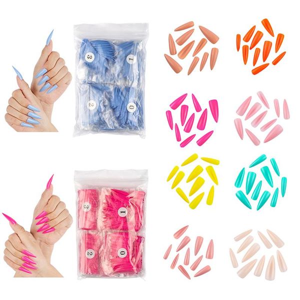 

false nails colorful pointed solid color ballerina diy manicure 500pcs long full wrap nail art decoration extension, Red;gold