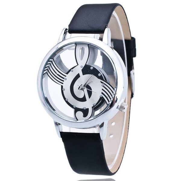 

wristwatches unique women quartz analog hollow musical note style leather wristwatch ladies gfit casual watch female relogio feminino p00083, Slivery;brown