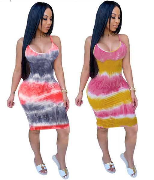 

women tie dye dresses mini skirts fashion summer clothing backless spaghetti strap dress sleeveless letter print bodycon dress 4599, Black;gray