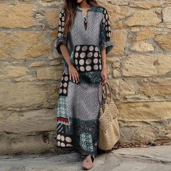 

women long sleeve dress maxi long evening party beach dress sundress plus size, Black;gray