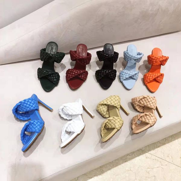 

women high heel sandals intrecciato slipper nappa lambskin sandals outdoor beach shoes fabric ladies party wedding shoe rjg2, Black