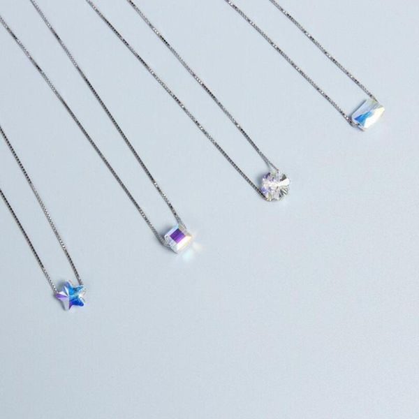 

pendant necklaces 925 sterling silver jewelry korean fashion genuine light candy square star crystal clavicle chain female necklace