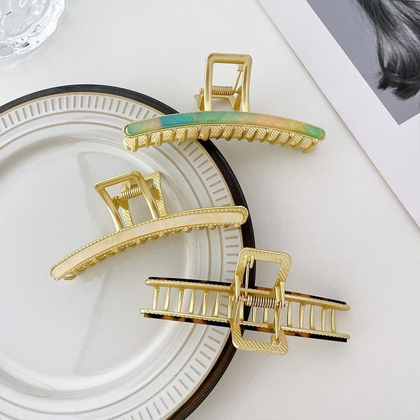 

hair clips & barrettes korea 2021 autumn for women large alloy claw clip headdress acetate geometric color girls fashion hairpins accessorie, Golden;silver