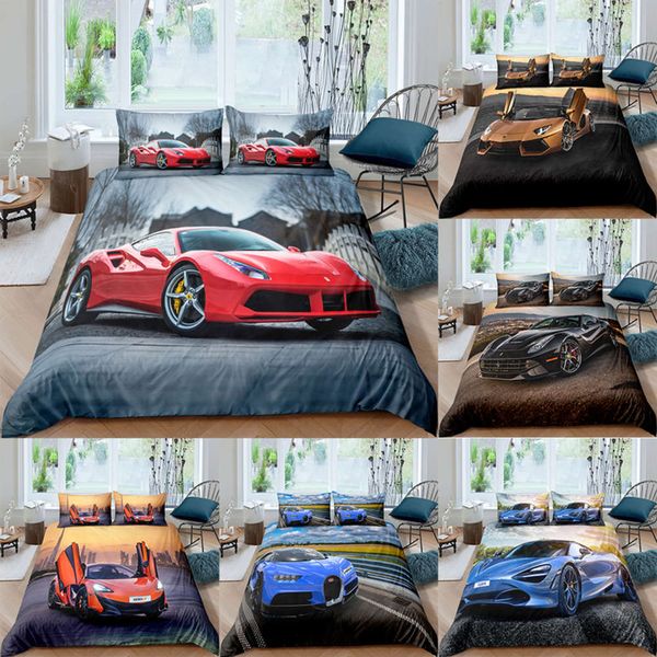 

sports car bedding set  3d cute printed duvet cover bedcloth 2/3pcs home textil luxury bedspread