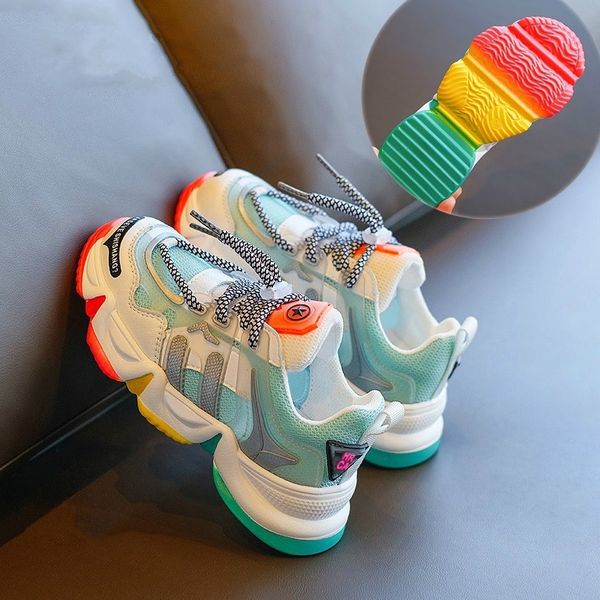 

autumn rainbow kids sport shoes for girls sneakers students breathable mesh children shoes girls sneakers light shoes boys 210308, Black