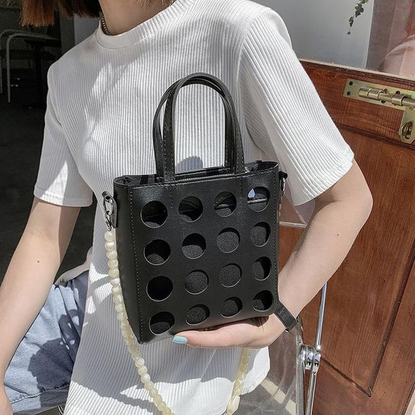 

evening bags vintage women handbags designe pearl chain shoulder and purse female hollow bucket bag solid color pu leather crossbody