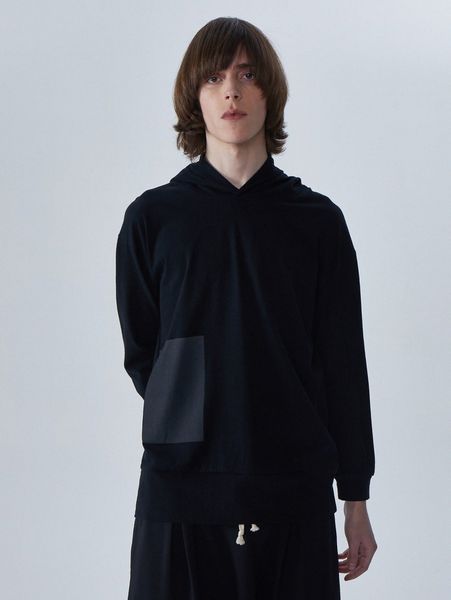 

men two tone drop shoulder hoodie p5m9#, Black