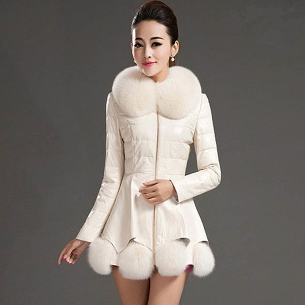 

2021 new winter korean long female parkas leather jacket faux fur collar parka coat women pp004 q0w4, Black