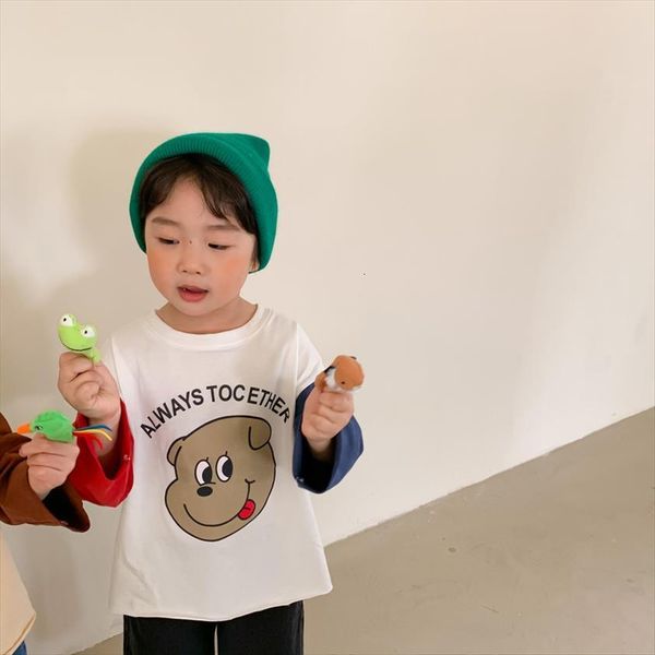 

spring cartoon dog printing tees fashion splicing sleeve casual t shirt boys and girls, Blue