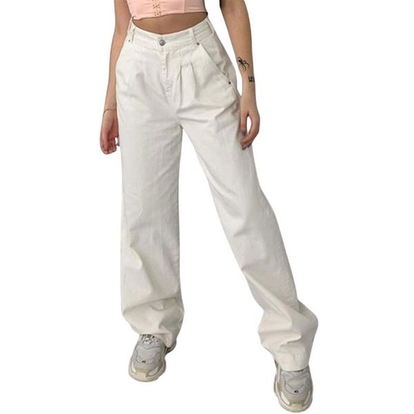 

new arrival fashion women straight wide leg jeans trendy high waist solid color relaxed fit denim pants, Black;white