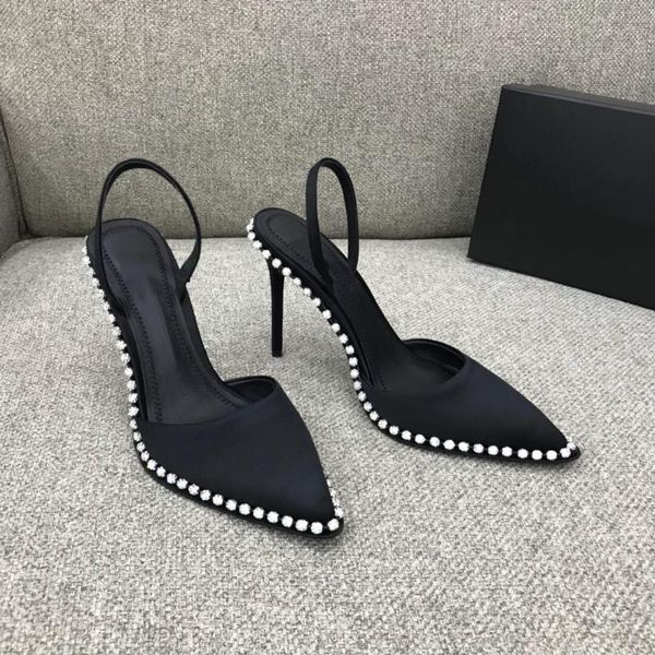 

summer shoes woman silk shallow sandals pointed toes thin heels sandals fashion crystal decora zapatos de mujer, Black