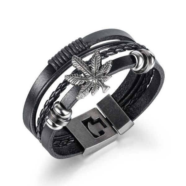 

tennis style classic punk bracelet multi layer woven men's leather, Golden;silver