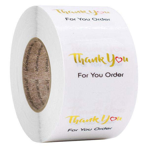 500 Pcs Roll 1inch Obrigado pelo seu pedido adesivos adesivos Caixa de casamento do casamento bolsa de embalagem Etiqueta de decoração de envelope