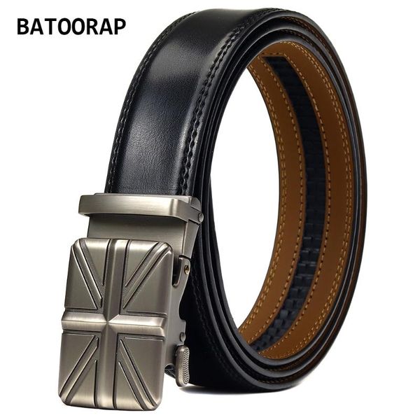 

belts batoorap fashion design mens genuine leather alloy buckle automatic print flag black cowhide male casual waistband wl-e060, Black;brown