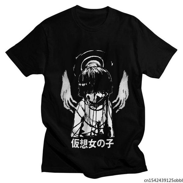 

men's t-shirts serial experiments lain men graphic t shirts short sleeve manga anime iwakura clothes, White;black