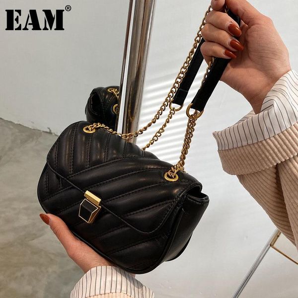 

cross body [eam] women metal chains pu leather flap personality all-match crossbody shoulder bag fashion tide 2021 18a2058