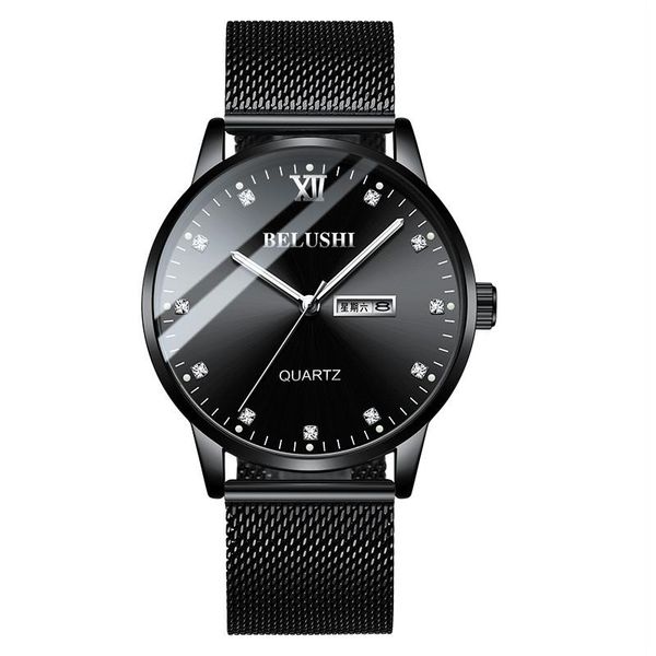 

wristwatches calendar (can english) watches men luxury fashion stainless steel quartz clock automatic date sports week hour bl, Slivery;brown