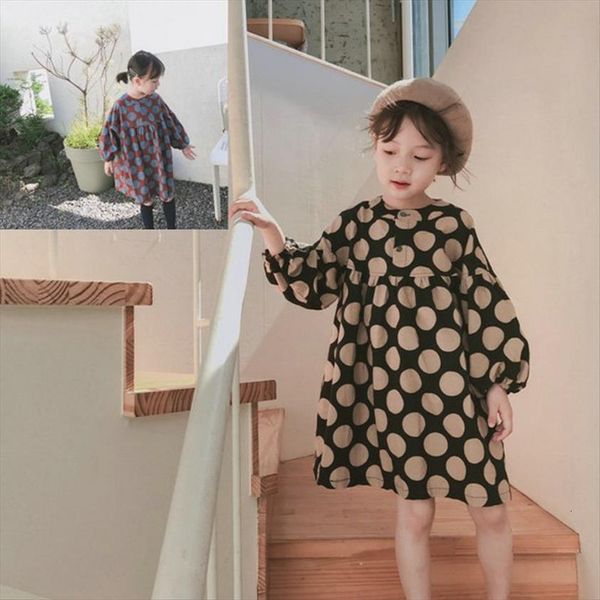 

girls korean polka dot princess girl dress autumn childrens, Red;yellow