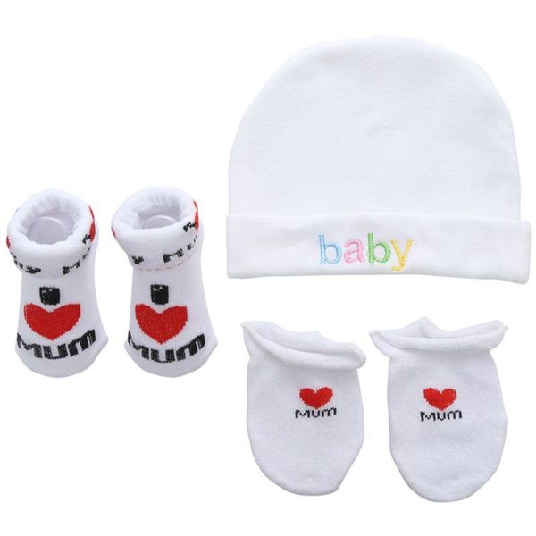 

clothing sets autumn winter baby hat and mittens girl boy cap socks comfy infant & gloves cotton toddler born accessorise for 0-3, White