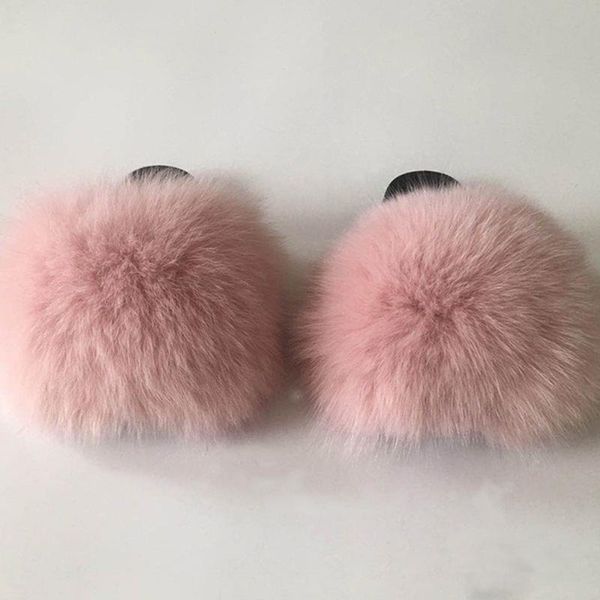 

slippers women fur slides real sandals fluffy furry flat female cute shoes, Black