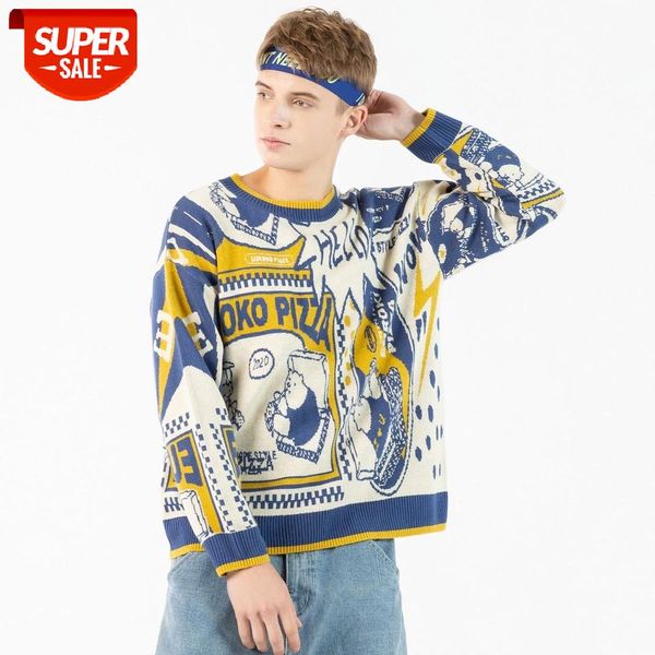 

harajuku oversize sweater pullover men street graffiti knitted sweater hip hop streetwear retro 2020 autumn winter male #1l0f, White;black