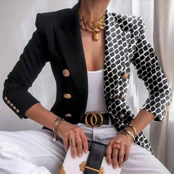 

women's suits & blazers autumn turn-down collar women outerwear office lady elegant butterfly print blazer coat spring casual long slee, White;black