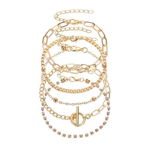 

link, chain punk gold rhinestone thick bracelets for women female bohemian geometric chains ot buckle bracelet set jewelry party gifts, Black